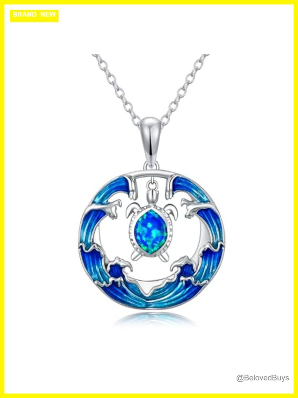 925 Sterling Silver Turtle and Wave Pendant Necklace 18+2 Inch Chain for Women
